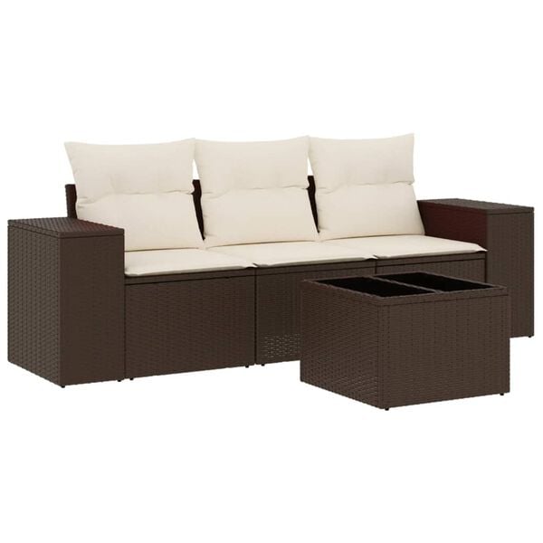 vidaXL Salon de jardin 4 pcs avec coussins marron r&eacute;sine tress&eacute;e