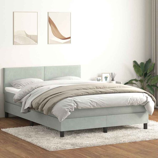 vidaXL Sommier &agrave; lattes de lit et matelas gris clair 160x220cm velours