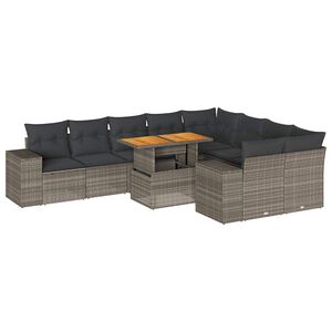 vidaXL Salon de jardin avec coussins 10 pcs gris résine tressée acacia