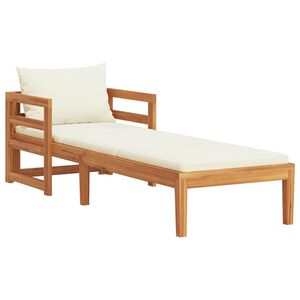 vidaXL Chaise longue avec coussins blanc cr&egrave;me Bois d'acacia solide