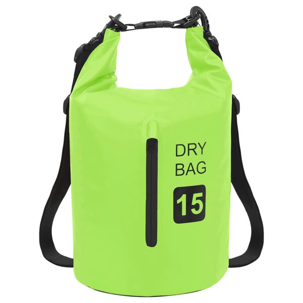 vidaXL Sac sec avec fermeture éclair Vert 15 L PVC