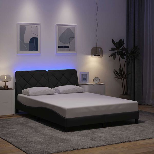 vidaXL Cadre de lit avec LED sans matelas gris fonc&eacute; 140x200 cm tissu