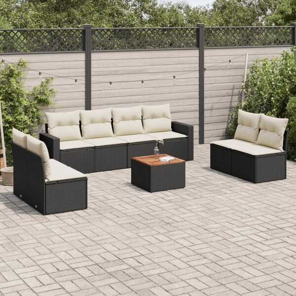 vidaXL Salon de jardin 9 pcs avec coussins noir r&eacute;sine tress&eacute;e