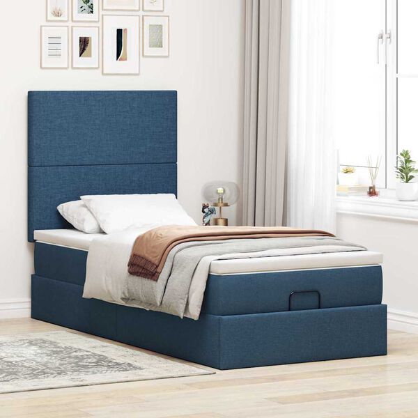 VidaXL Cadre de lit ottoman avec matelas bleu 80x200 cm tissu