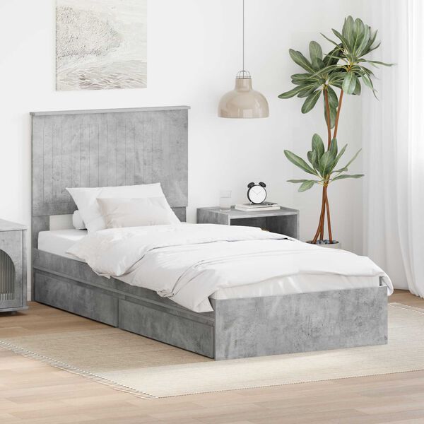 vidaXL Lit de Rangement Gris b&eacute;ton 90 x 200 cm Bois d'ing&eacute;nierie