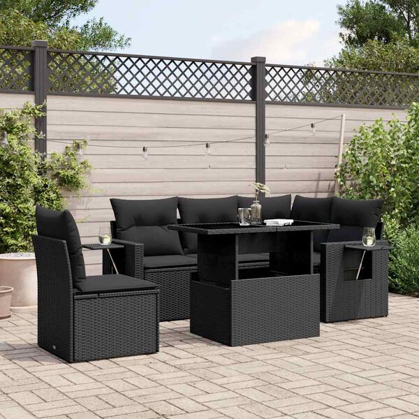 vidaXL Salon de jardin 6 pcs avec coussins noir r&eacute;sine tress&eacute;e