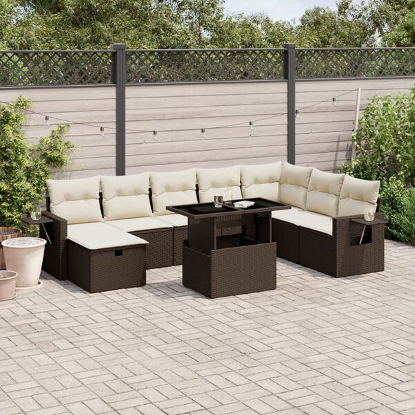 vidaXL Salon de jardin avec coussins 9 pcs marron r&eacute;sine tress&eacute;e