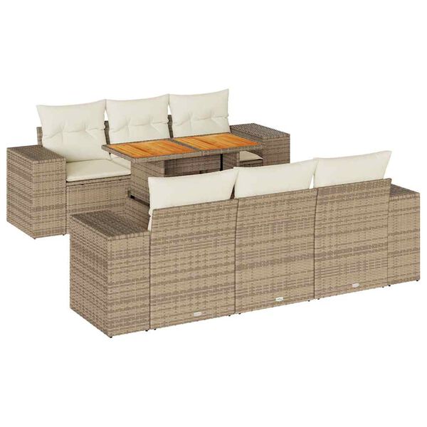 vidaXL Salon de jardin avec coussins 7 pcs beige r&eacute;sine tress&eacute;e
