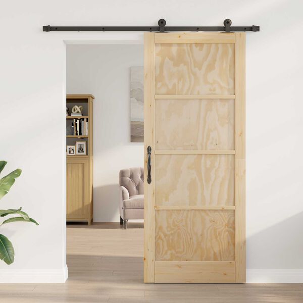 vidaXL Porte coulissante Naturel et Noir 86 x 211 cm Pin massif