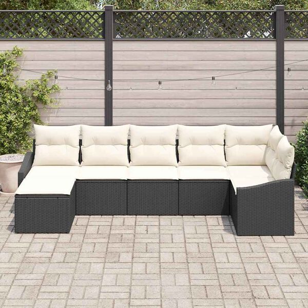 vidaXL Ensemble de canap&eacute; de jardin 7 pcs Noir et Cr&egrave;me polyrotin