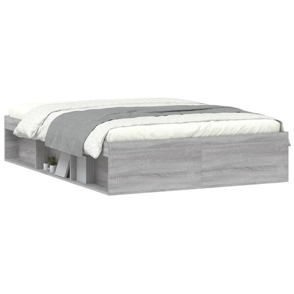 vidaXL Cadre de lit sans matelas sonoma gris 135x190 cm