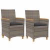 vidaXL Chaises de jardin coussins lot de 2 gris r&eacute;sine tress&eacute;e et bois