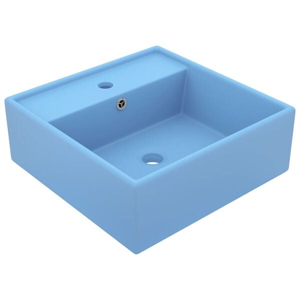 vidaXL Lavabo carr&eacute; &agrave; trop-plein Bleu clair mat 41x41 cm C&eacute;ramique