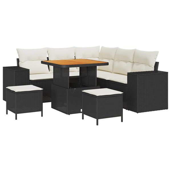 vidaXL Ensemble de canap&eacute; de jardin avec coussin 8 pcs Noir et Cr&egrave;me