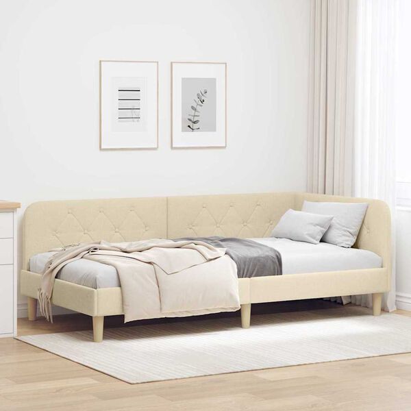 vidaXL Cadre de lit d'angle avec tête de lit Crème 100 x 200 cm tissu