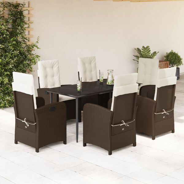 vidaXL Ensemble &agrave; manger de jardin et coussins 7 pcs marron rotin