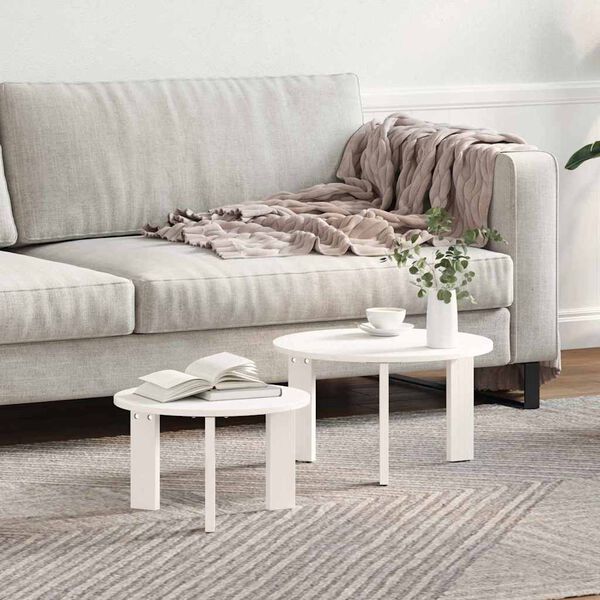 vidaXL Table basse 2 pcs Blanc Bois de pin massif