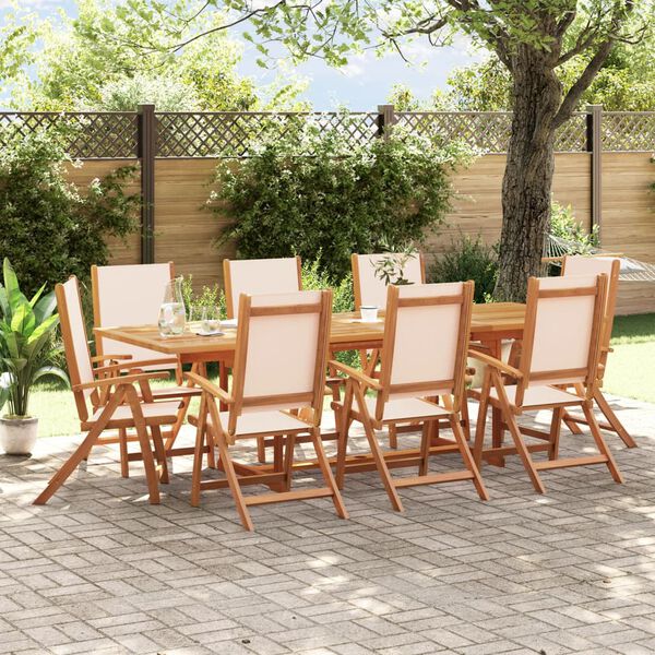 vidaXL Ensemble &agrave; manger de jardin 9pcs bois d'acacia solide textil&egrave;ne
