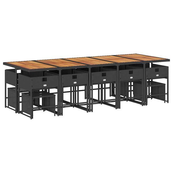 vidaXL Ensemble &agrave; manger de jardin 15 pcs coussins noir r&eacute;sine tress&eacute;e