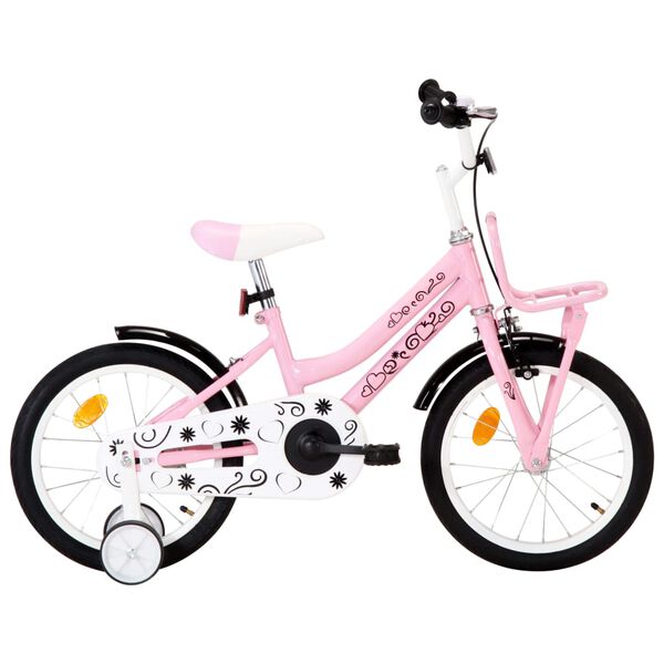 vidaXL V&eacute;lo enfant avec porte-bagages avant 16 pouces Blanc et rose