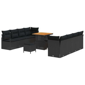 vidaXL Ensemble de canap&eacute; de jardin avec coussin 11 pcs Noir polyrotin