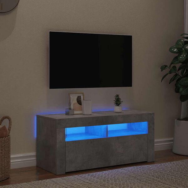 vidaXL Meuble TV avec lumi&egrave;res LED gris b&eacute;ton 90x35x40 cm