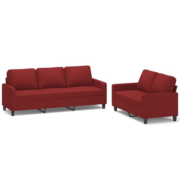 vidaXL Ensemble de canap&eacute;s 2 pcs avec coussins Rouge bordeaux Tissu