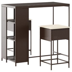 vidaXL Ensemble de bar de jardin 3 pcs et coussins brun r&eacute;sine tress&eacute;e