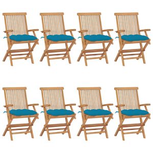 vidaXL Chaises de jardin avec coussins bleu clair lot de 8 Teck massif