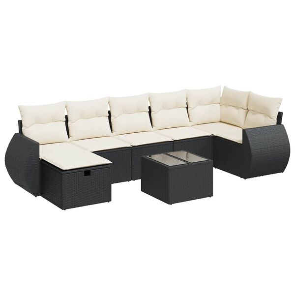 vidaXL Salon de jardin 7 pcs avec coussins noir r&eacute;sine tress&eacute;e