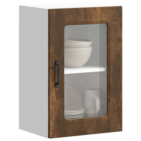 vidaXL Armoire murale de cuisine avec porte vitrée "Kalmar" Chêne fumé Bois d'ingénierie