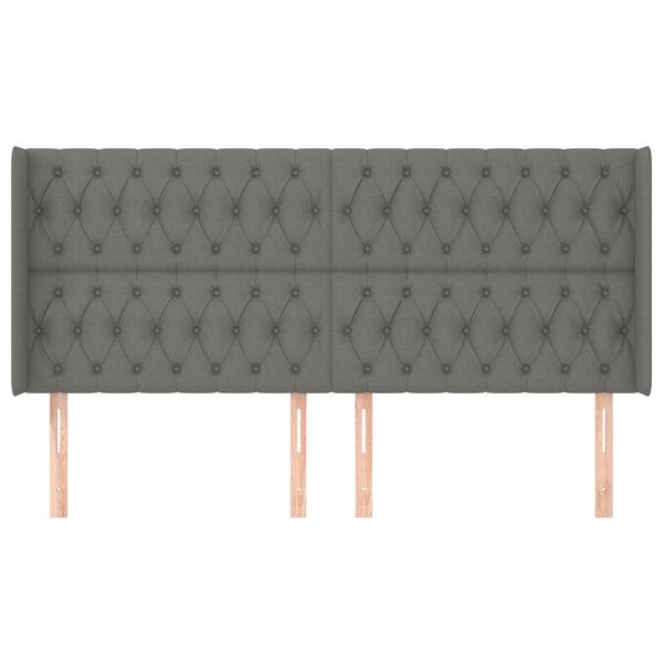 vidaXL T&ecirc;te de lit avec oreilles Gris fonc&eacute; 203x16x118/128 cm Tissu