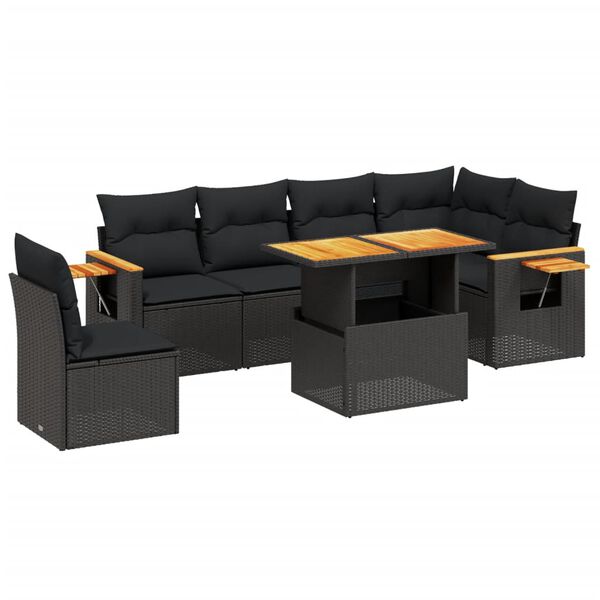 vidaXL Salon de jardin 7 pcs avec coussins noir r&eacute;sine tress&eacute;e