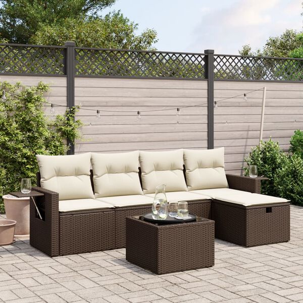 vidaXL Salon de jardin avec coussins 6 pcs marron r&eacute;sine tress&eacute;e