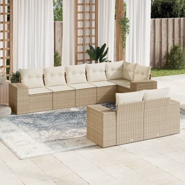 vidaXL Salon de jardin avec coussins 8 pcs beige r&eacute;sine tress&eacute;e