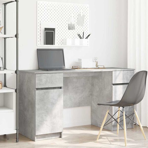 vidaXL Bureau avec porte Gris b&eacute;ton 140 x 49 x 76 cm Bois d'ing&eacute;nierie
