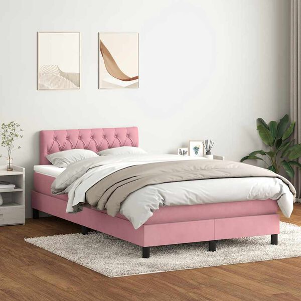 vidaXL Sommier &agrave; lattes de lit avec matelas rose 120x210 cm velours
