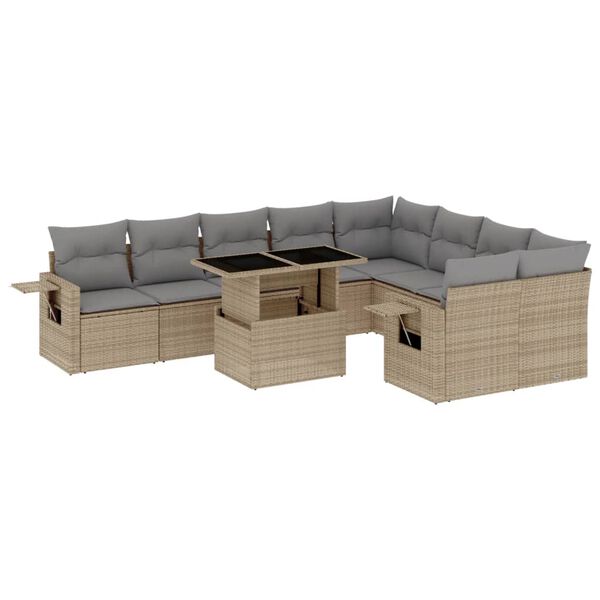vidaXL Salon de jardin avec coussins 10 pcs beige résine tressée