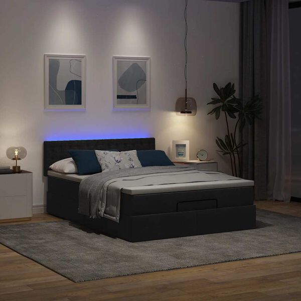 vidaXL Lit ottoman avec matelas et LED noir 140x190 cm tissu