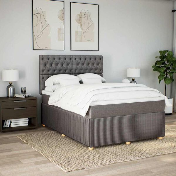 vidaXL Sommier &agrave; lattes de lit avec matelas Taupe 140x200 cm Tissu