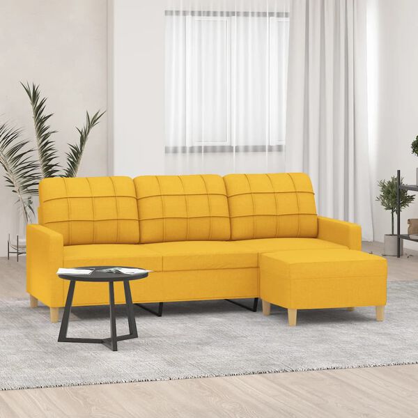 vidaXL Canap&eacute; &agrave; 3 places avec repose-pieds Jaune clair 180 cm Tissu