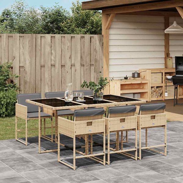 vidaXL Ensemble &agrave; manger de jardin coussins 7 pcs m&eacute;lange beige rotin