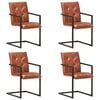 vidaXL Chaises &agrave; manger cantilever lot de 4 marron cuir v&eacute;ritable