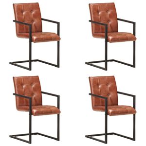 vidaXL Chaises &agrave; manger cantilever lot de 4 marron cuir v&eacute;ritable