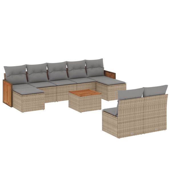 vidaXL Salon de jardin avec coussins 10 pcs beige r&eacute;sine tress&eacute;e