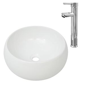 vidaXL Lavabo de salle de bain avec mitigeur C&eacute;ramique Rond Blanc