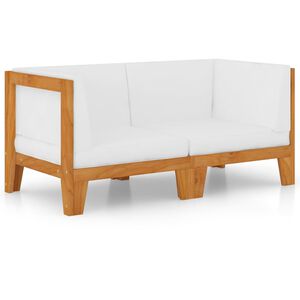 vidaXL Canap&eacute; 2 places avec coussins blanc cr&egrave;me Bois d'acacia massif