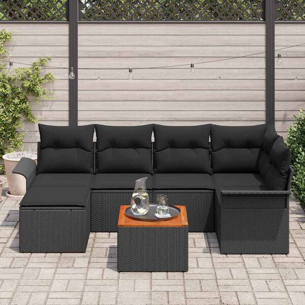 vidaXL Ensemble de canap&eacute; de jardin avec stockage 7 pcs Noir polyrotin