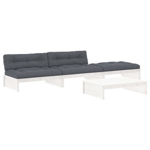 vidaXL Salon de jardin 4 pcs avec coussins blanc bois massif