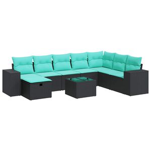 vidaXL Salon de jardin 9 pcs avec coussins noir r&eacute;sine tress&eacute;e